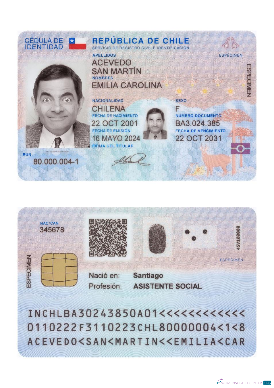 Download Chile ID card 2024 present Photoshop template
